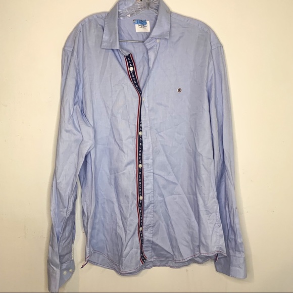 Serge Blanco Button Down Shirt Long Sleeve Solid Blue Cotton Career Men’s XL - Picture 1 of 9